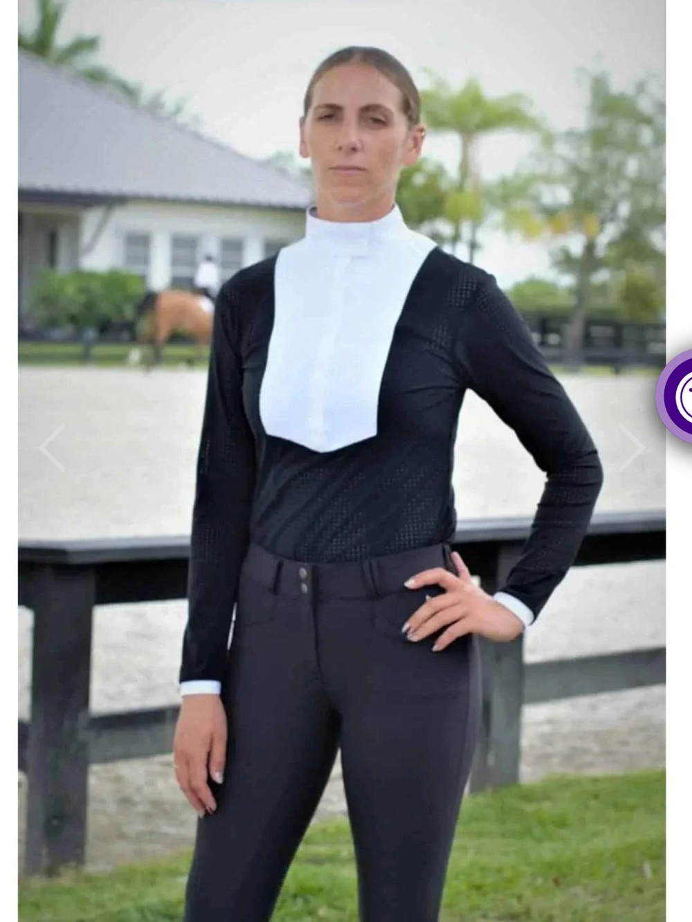 Kismet Black Perforated Long Sleeve Show Shirt with White Stock Bib